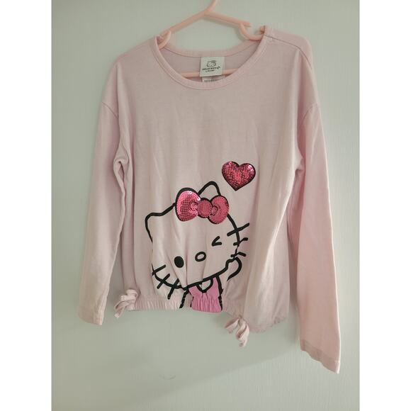Hello Kitty Sequin Pink Long Sleeve Graphic Tee Girls Size 6 - Picture 1 of 4